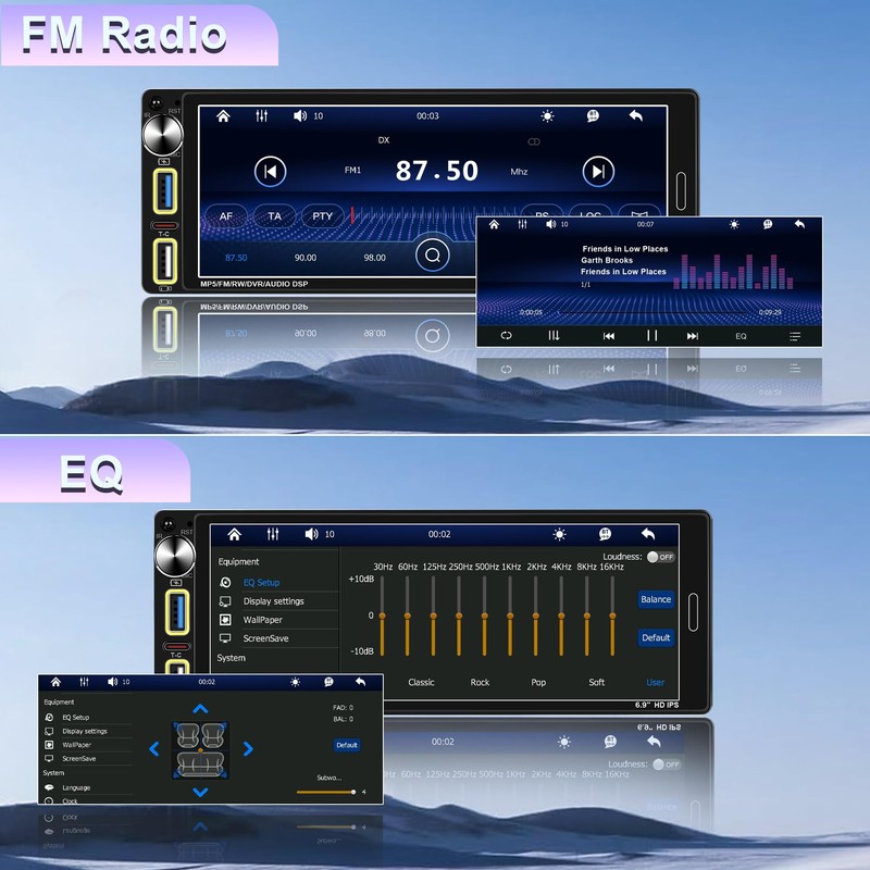 6.9" Single DIN Car Stereo Radio with Wireless Apple CarPlay,