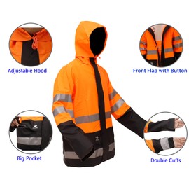 RainRider Rain Suits Waterproof for Men & Women Heavy Duty Rain Gear High Visibility Reflective Jacket Bib Pants 3 Pieces Rainwear(Orange,L)