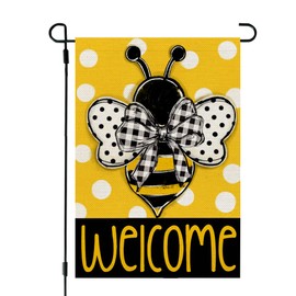 CROWNED BEAUTY Summer Bee Garden Flag Polka Dots 12x18 Inch Double Sided for Outside Welcome Burlap Small Seasonal Yard Decoration