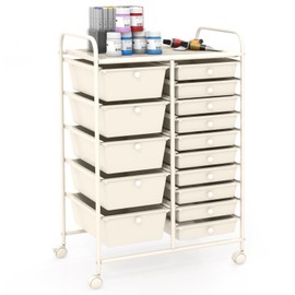 SILKYDRY 15 Drawers Rolling Storage Cart, Craft Cart Organizer with Lockable Wheels for Tools, Arts, Scrapbook, Papers, Multipurpose Utility Cart for Home Office School (White, 15 Drawers)