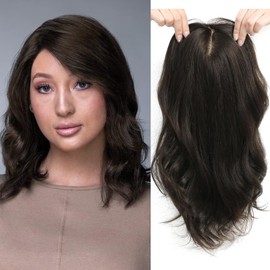 Human Hair Topper for Women Wavy Hair Topper for Women with Thinning Hair Dark brown Hair Topper 14inch Wavy Hair Topper Hair Pieces for Women Wig Topper for Thinning Hair Curly hair topper#2