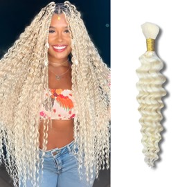 Niviorvan 613 Blonde Human Braiding Hair 18" 50g 1 Bundle,Deep Water Wave Bulk Hair for Boho Braids, Wet and Wavy Extensions,No Weft, Curly Micro Braiding