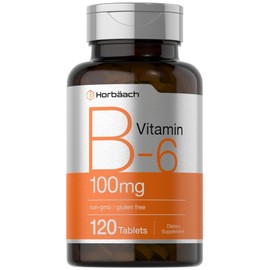 Horbäach Vitamin B-6 100mg | 120 Vegetarian Tablets | Pyridoxine HCl | Vegetarian, Non-GMO & Gluten Free Supplement