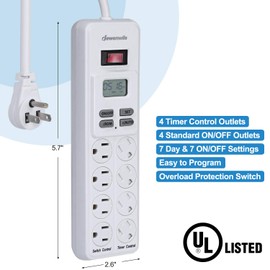 DEWENWILS Power Strip with Timer, Indoor Outlet Bearded Dragon Tank Accessory, Turtle Grow Light, Aquarium, 6 ft SJT Cord, 8 Grounded Outlets 4 Timed Control, 15A UL Listed