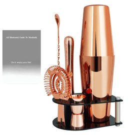 5 Piece Cocktail Shaker Bartender Kit: 750/600ml(25/20oz) Cocktail Shaker Set with Stand, Drink Mixing Includes Martini Shaker,Strainer,Jigger,Bar Mixer Spoon,Muddler Bar Tool Set (Rose Copper)