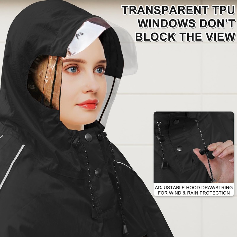 Andake Cycling Rain Poncho for Adults,Waterproof Bike Raincoat with Hood,