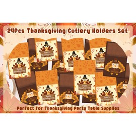 HEYINSHEN 24PCS Thanksgiving Cutlery Holders Set Happy Thanksgiving Turkey Utensil Fall Utensil Holder Turkey Utensils Decor for Autumn Fall Harvest Party Table Decoration Supplies (2 Design)