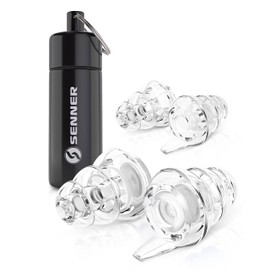 SENNER MusicPro - Reusable Hearing Protection Earplugs for Concert, Festival, Music and Club with Aluminium Container, Especially Light Ear Protectors to wear (tall black box transparent filter)