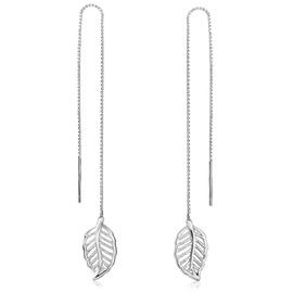 MATERIA by Matthias Wagner SO-138 Women's Earrings 925 Silver Drop Leaf Pull Through Earrings, Silver