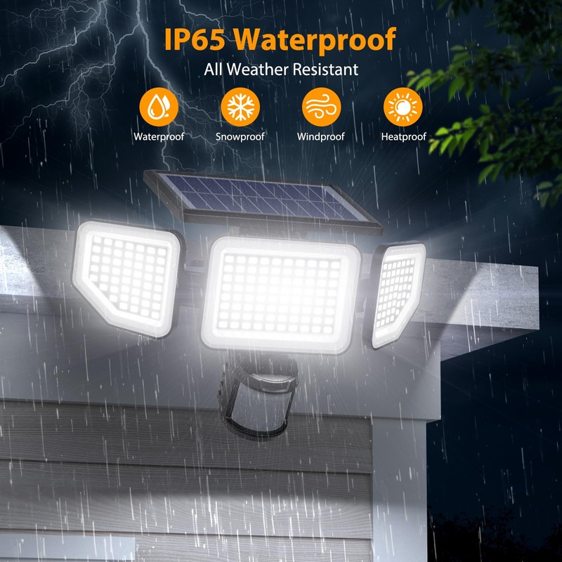 Onforu 3000LM Solar Lights Outdoor, 3 Heads Security Lights with