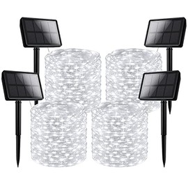 Brightever Solar Outdoor LED String Lights 288Ft Waterproof, 4-Pack Each 72FT 200 LED Solar Powered Fairy Lights with 8 Modes, Outside Twinkle Lights for Backyard, Balcony, Christmas (Daylight White)