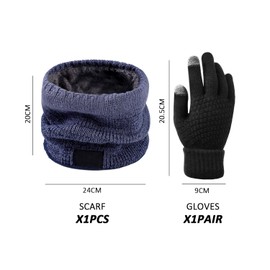 MEMOFYND 1 Piece Of Knitted Scarf, A Pair Of Gloves, Warm Velvet Scarf, Neck Gaiter, Hood, Touch Screen Gloves For Winter, Non-slip Cycling Gloves (denim Blue)
