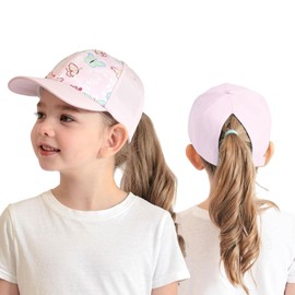 HERUAI Kids Baseball Cap with Ponytail for Girls Boys Golf Adjustable Sun Hat Anti-UV Summer Sports Tennis Cap