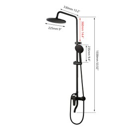 Washly Black Shower System Set Rainfall Spout Round Head with Wall Mounted Handheld Spray Mixer Tub Shower Faucet Set