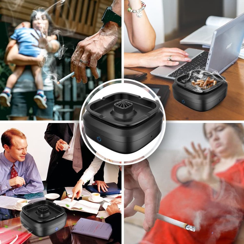 GESPERT Multifunctional Smokeless Ashtray, Ashtrays for Smokers Indoor, USB Rechargeable