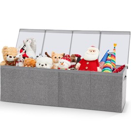 Patelai Extra Large Toy Chest 3/4 Dividers Collapsible Toy Box Toy Storage Organizer with Lid and Handles Toy Bins for Living Room Playroom Bedroom Nursery(49.2 x 13 x 15.7'',Gray)