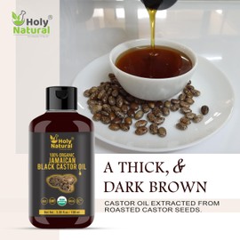 Organic Jamaican black Castor Oil (3.38 fl oz) USDA Certified, Traditional Handmade with Typical and Traditional roasted castor beans smell ,100% Pure black Castor Oil (No Additive, Non GMO)