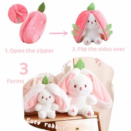 KOWAKA Strawberry Bunny Transformed into Little Rabbit Fruit Doll Plush Toy - Carrot Rabbit Plush Doll for Girls - Kids Birthday Present (35cm)
