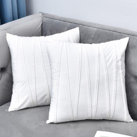 NianEr Decorative Plush Velvet Throw Pillow Covers Sofa Accent Couch Pillows Set of 2 for Bed Living Room Square Pillow Cases 16X16 White