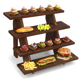AZ-Homey Premium Platane Wood 4-Tier Display Stand: Easy Assembly, Rustic Elegance for Cupcakes, Collectibles, Jewelry, and More - Versatile Home Décor and Craft Fair Showcase Solution