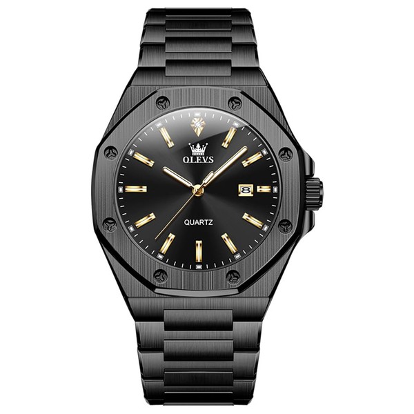 OLEVS Octagon Waterproof Analog Quartz Metal Band Watch Date for