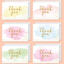 Thank You Cards, Gold And Watercolor Greeting Cards Bulk-Set of 36 Blank Cards with Stickers and Envelopes,Perfect Thank You Cards for Birthdays Baby Showers Teachers and Wedding