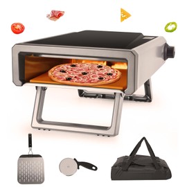 Outdoor Pizza Oven, 12" Pizza Barbecue Oven with Gas Powered Propane Stainless Steel Camping Portable Outdoor Kitchen No Electricity (Gray)