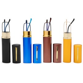 OWTXIS 4 Pack Slim Pen Reading Glasses, Blue Light Blocking Compact Reader Glasses with Portable Clip Case (Black, Blue, Brown, Gold, +1.00)