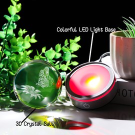 3.15in. 3D Butterfly with A Sunflower Crystal Ball Cute Gifts for Women Girlfriend, K9 Crystal Ball Engraved Butterfly Figurine Paperweight with LED Light Base for Home Office Decoration for Birthday