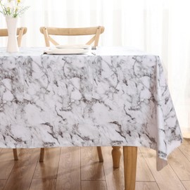 KONUO PO Vinyl Tablecloth with Flannel Backing Waterproof Oil-Proof Plastic Table Cloth Stain-Resistant Wipeable Rectangle or Square Table Cover for Indoor and Outdoor(Marbling, 60X84 Inch)