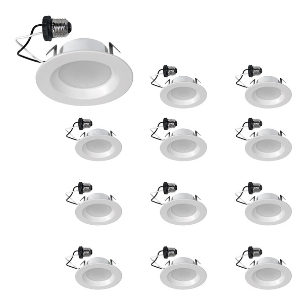 SYLVANIA 4” LED Recessed Lighting Downlight with Trim, 8W=50W, Dimmable, 600 Lumens, White 3000K, Wet Rated – 12 Pack (62234)