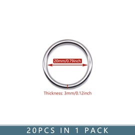 Jamsinmu Metal Ring Robust O-Rings Multi-Purpose for DIY Accessories, Belt and Dog Leads Craft Accessories, Silver, 20 mm