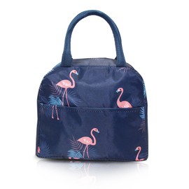 LAPONO Insulated Lunch Bag Approx. 6L, Small Cool Bag for Women and Kids, Polyester Food Carrier with Aluminium Foil Lining, Navy Flamingo Pattern for School Work Office Picnic Travel Daily Use