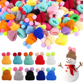 jwogngls Pack of 60 Mini Hats, Knitted Hats, Cute Mini Knitted Hats, Mini Wool Hats with Simulated Eyes, Hats for Worry Worms for Crafts, Christmas Decorations (Mixed Colours), Assorted colours