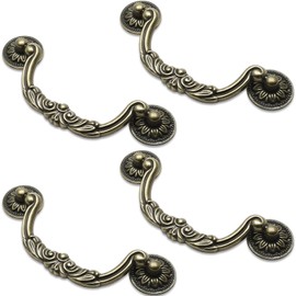 Uenhoy 4 Pcs 3.75 Inch Bail Handle Drop Pulls Vintage Drop Bail Drawer Pulls Antique Bronze Cabinet Pull Handles (3.75" Hole Spacing)