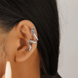 Vacaonio Gothic Silver Dragon Ear Cuff Earring Crystal Dragon Cuff Climber Earring Punk Metal Dragon Earrings Cz Rhinestone Dragon Crawler Earring Animal Non Piercing Earring Jewelry for Women