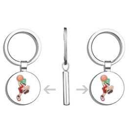 HJ Media Cool Boy Basketball Player Metal Steel Keychain Ring Double Side Key Chain