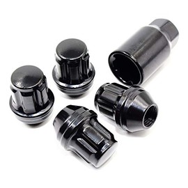 Set of 4 Veritek 14x1.5mm 1.5 Inch 38mm Length 22mm Key Hex Black Large Acorn Conical Seat Wheel Locks for Factory Wheels