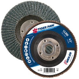 Weiler 51113 4-1/2" Tiger Paw Abrasive Flap Disc, Flat (Ty27), Phenolic Backing, 40Z, 5/8"-11 Unc Nut (Pack of 10)