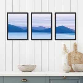 SIGNWIN Framed Ocean Landscape Wall Art, Set of 3 SunPurple Pink Sky Mountain Range Wall Decor Prints, Nature Wilderness Wall Décor for Living Room, Bedroom - 11"x14" Black