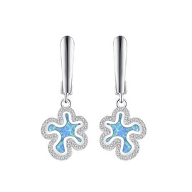 GW Earrings Silver 925 Hanging Blue Opal Jewellery Heart Women's Earrings Women's Jewellery Gifts for Girls Mum Women Best Friend Birthday, Silver Opal, Opal