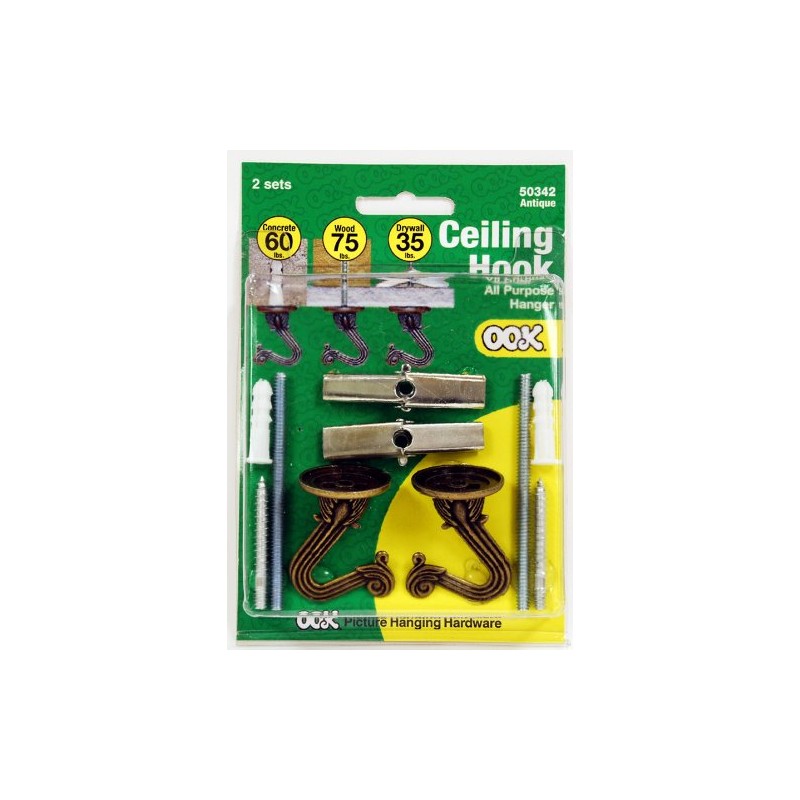 OOK 50342 Swag Hooks with Hardware, Antique Brass, 2-Count