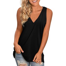 LONGYUAN Women's Summer Tank Tops V Neck Sleeveless Shirts Black X-Large