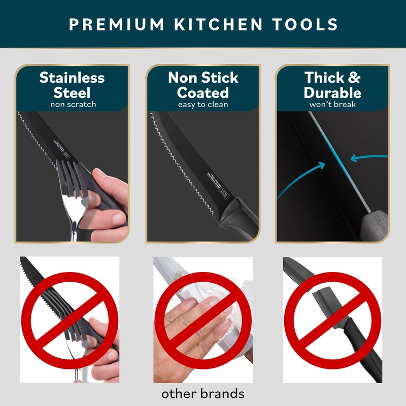 Home Hero Steak Knife Set - Nonstick Serrated Steak Knives