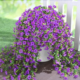 Yastouay 4 Pcs Artificial Hanging Flowers for Outdoors, Artificial Flowers for Outdoors Spring Summer Decoration, UV Resistant Fake Hanging Plants for Home Porch Patio Garden Decor(Purple)