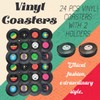 Retro Vinyl Record Coasters (24 Pcs) with 2 Holders –