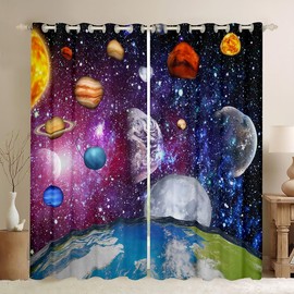 Outer Space Curtains for Bedroom Living Room (2 Panels, 42 x 84 Inch) Kids Universe Planets 30%-50% Blackout Curtains Boys Girls Teens Galaxy Darkening Drapes Solar System Decor Window Treatments