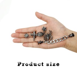 OHYER Pack of 12 Shoe Decoration Accessories for Shoes, DIY PVC Shoe Charms, Durable Shoe Badges, Pins, Shoe Charms, Clog Decor, Shoe Jewellery, Charm Set, Reusable, Punk Style, silver