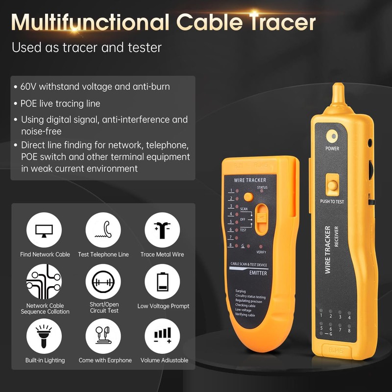 Cable Tracer Ethernet Network Cable Tester RJ45 RJ11 - Wire