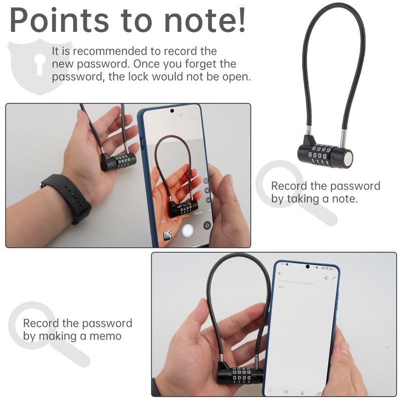 HOJLKLD Combination Lock Cable Lock with 4 Digits,Combination Padlock with